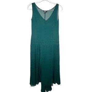 DKNY 100% Silk V-Neck Studded High Low Slip Dress Sleeveless A-Line Green Size 4